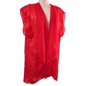 Vintage Shirley of Hollywood Open Robe Cover Up Sheer Red Lace One Size GUC